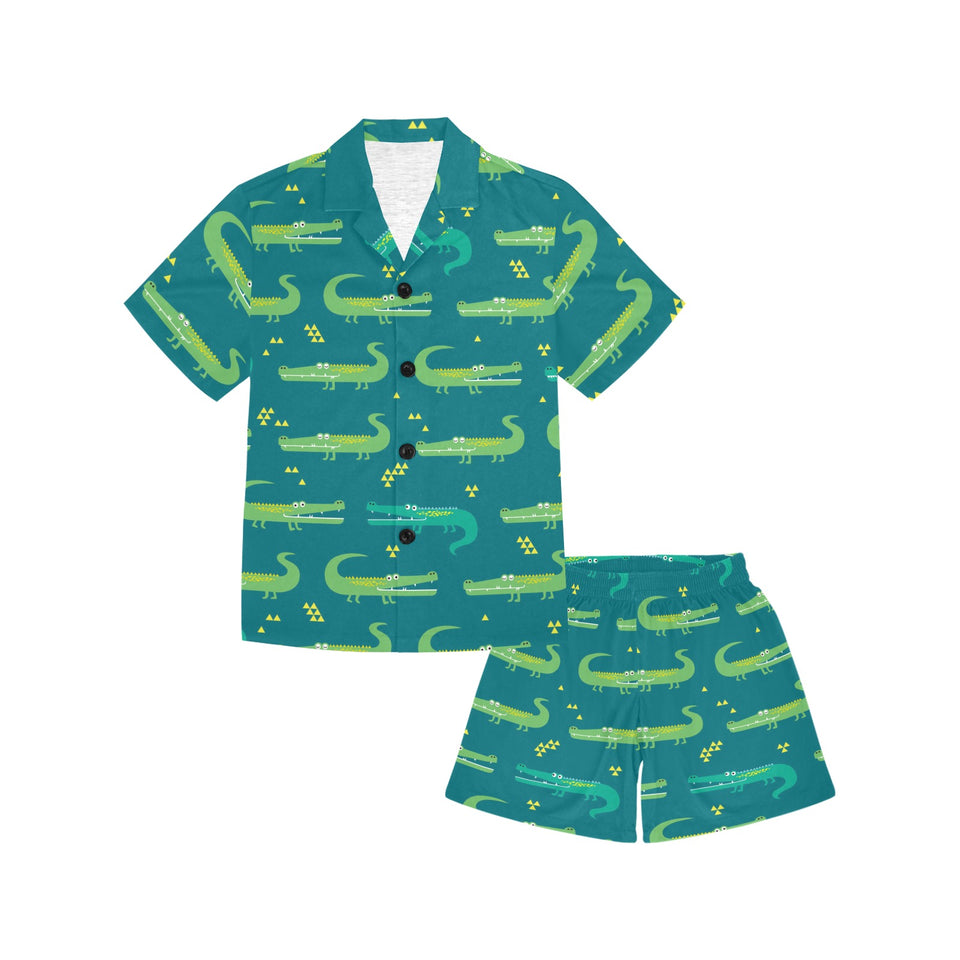 Crocodile pattern Kids' Boys' Girls' V-Neck Short Pajama Set