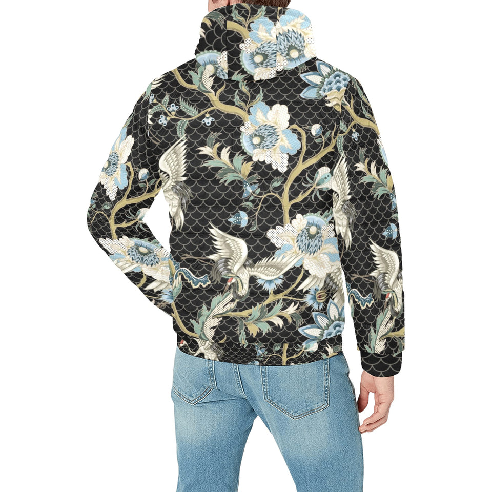 Japanese crane ornament elements Men's Padded Hooded Jacket