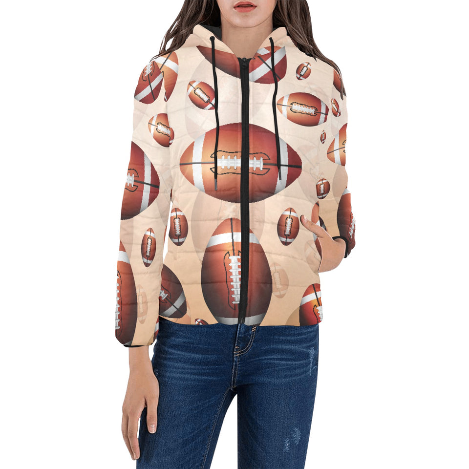 American football ball design pattern Women's Padded Hooded Jacket
