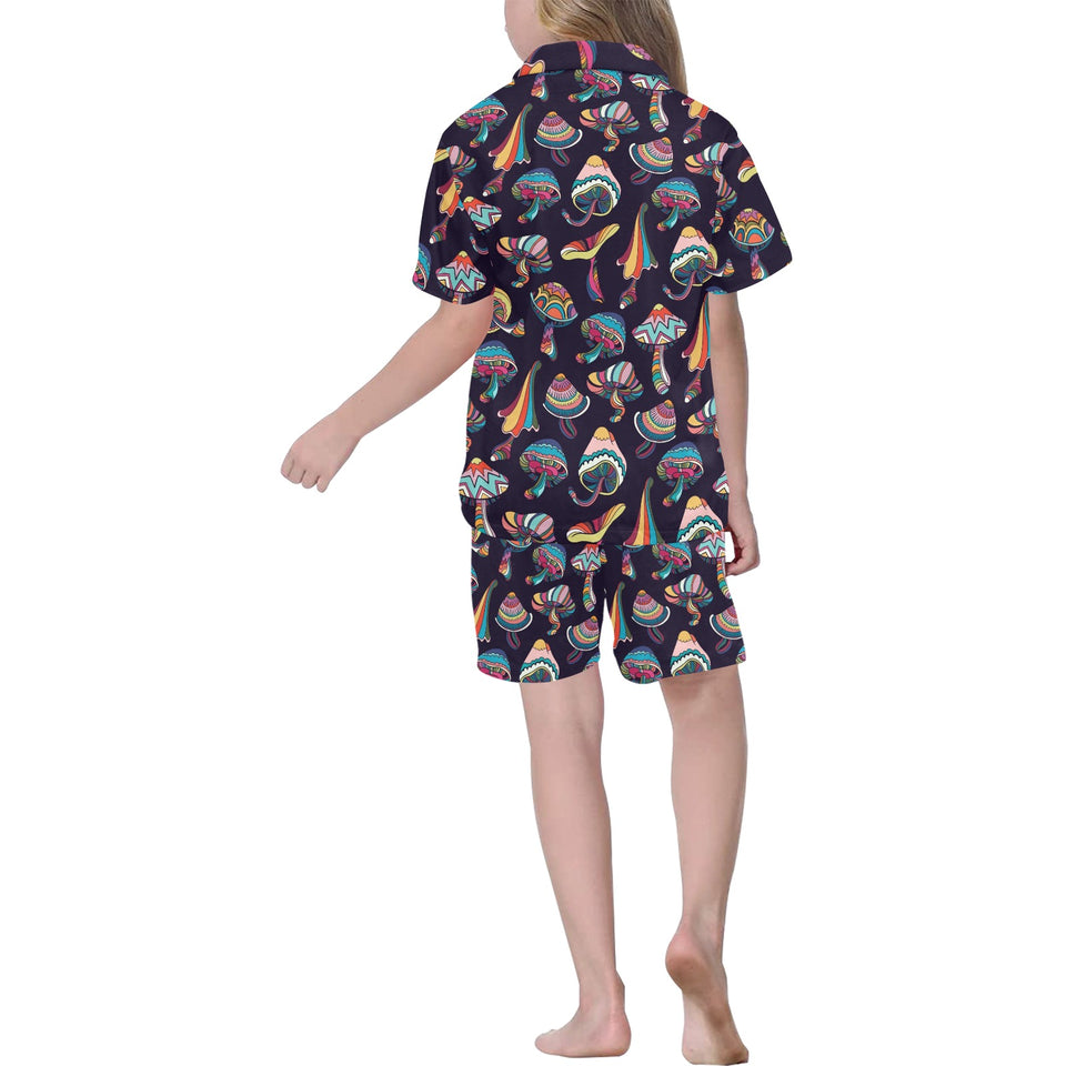 Colorful mushroom pattern Kids' Boys' Girls' V-Neck Short Pajama Set