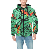 heliconia flower palm monstera leaves black backgr Men's Padded Hooded Jacket
