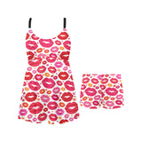Lips Pattern Print Design 01 Chest Sexy Pleated Two Piece Swim Dress