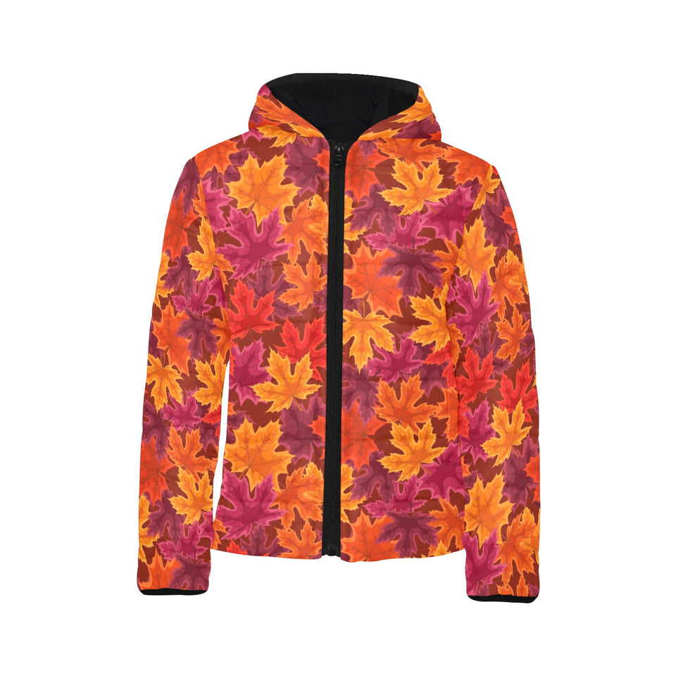 Autumn maple leaf pattern Kids' Boys' Girls' Padded Hooded Jacket