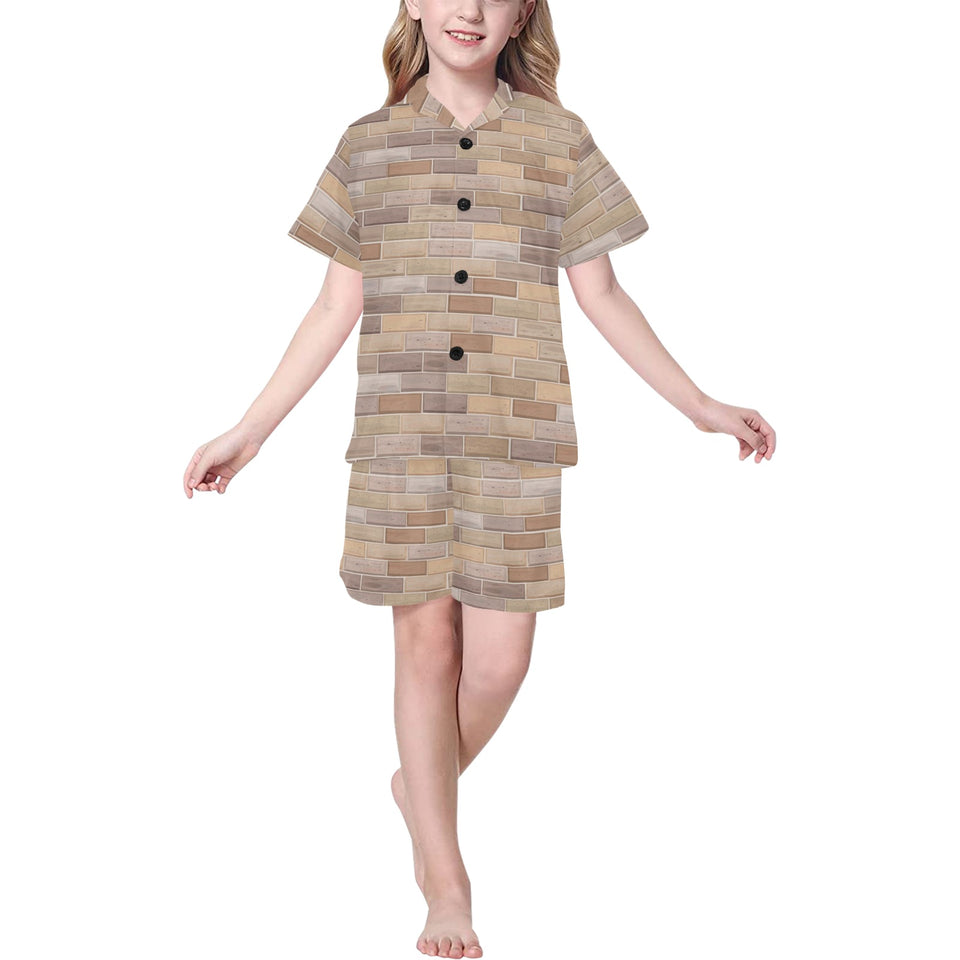 Brick Printed Pattern Print Design 01 Kids' Boys' Girls' V-Neck Short Pajama Set