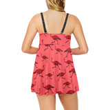 Ostrich Pattern Print Design 03 Chest Sexy Pleated Two Piece Swim Dress