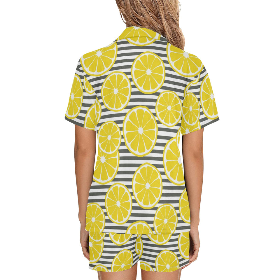 slice of lemon design pattern Women's V-Neck Short Pajama Set