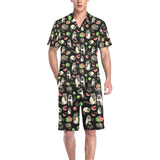 Raccoon watermelon pattern Men's V-Neck Short Pajama Set
