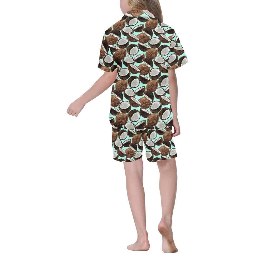 Coconut Pattern Print Design 03 Kids' Boys' Girls' V-Neck Short Pajama Set