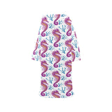 Purple seahorse blue coral pattern Blanket Robe with Sleeves