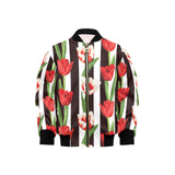 red and white tulips pattern Kids' Boys' Girls' Bomber Jacket