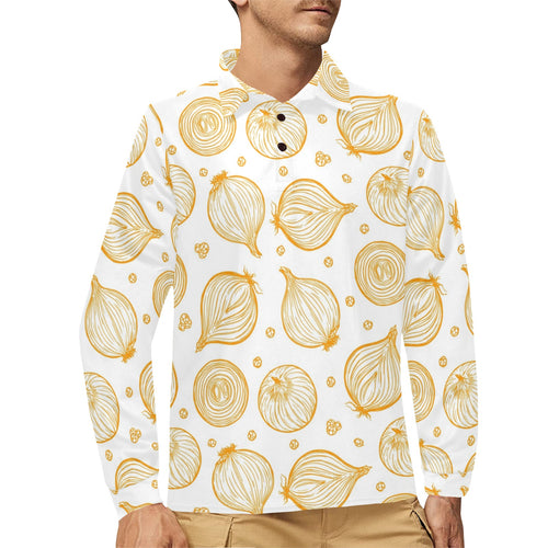 hand drawn onion pattern Men's Long Sleeve Polo Shirt