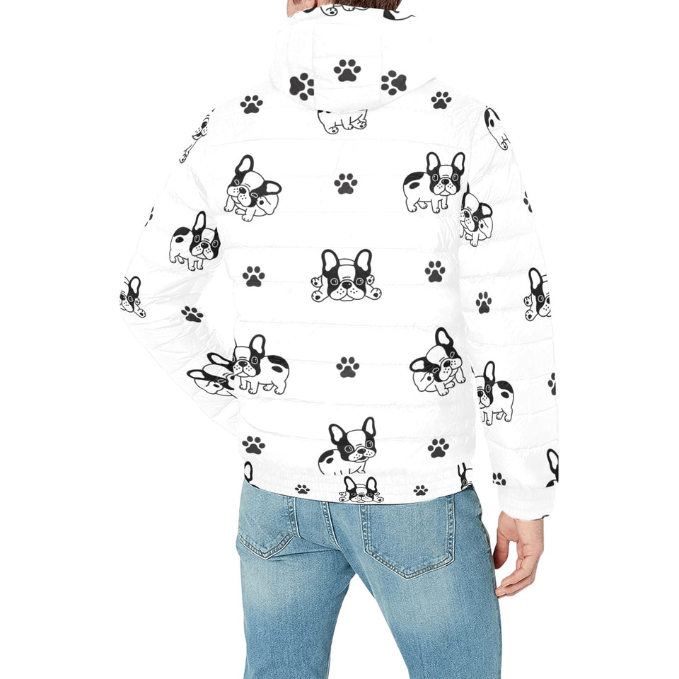 Cute french bulldog paw pattern Men's Padded Hooded Jacket
