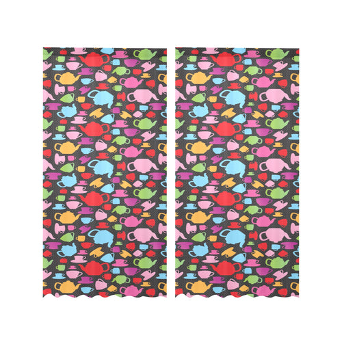Tea pots Pattern Print Design 01 Gauze Curtain