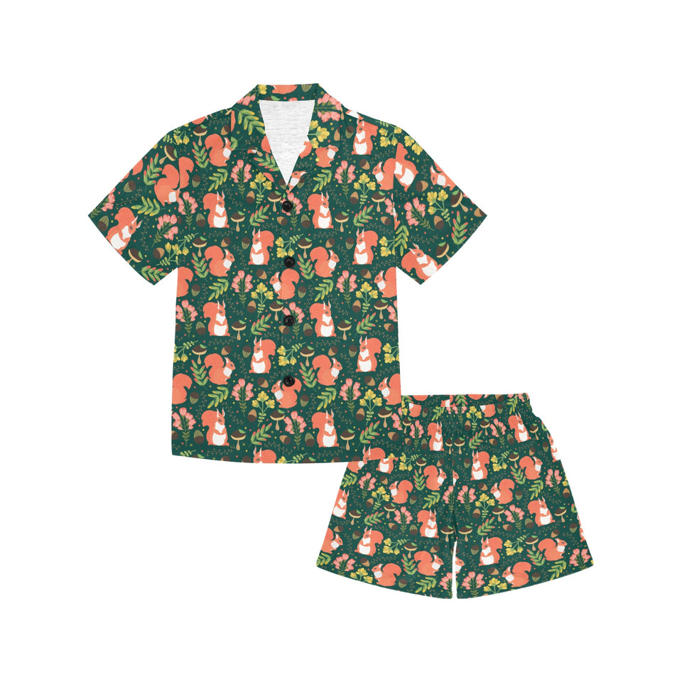 Squirrel Pattern Print Design 03 Kids' Boys' Girls' V-Neck Short Pajama Set