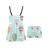 Hot Air Balloon design Pattern Chest Sexy Pleated Two Piece Swim Dress