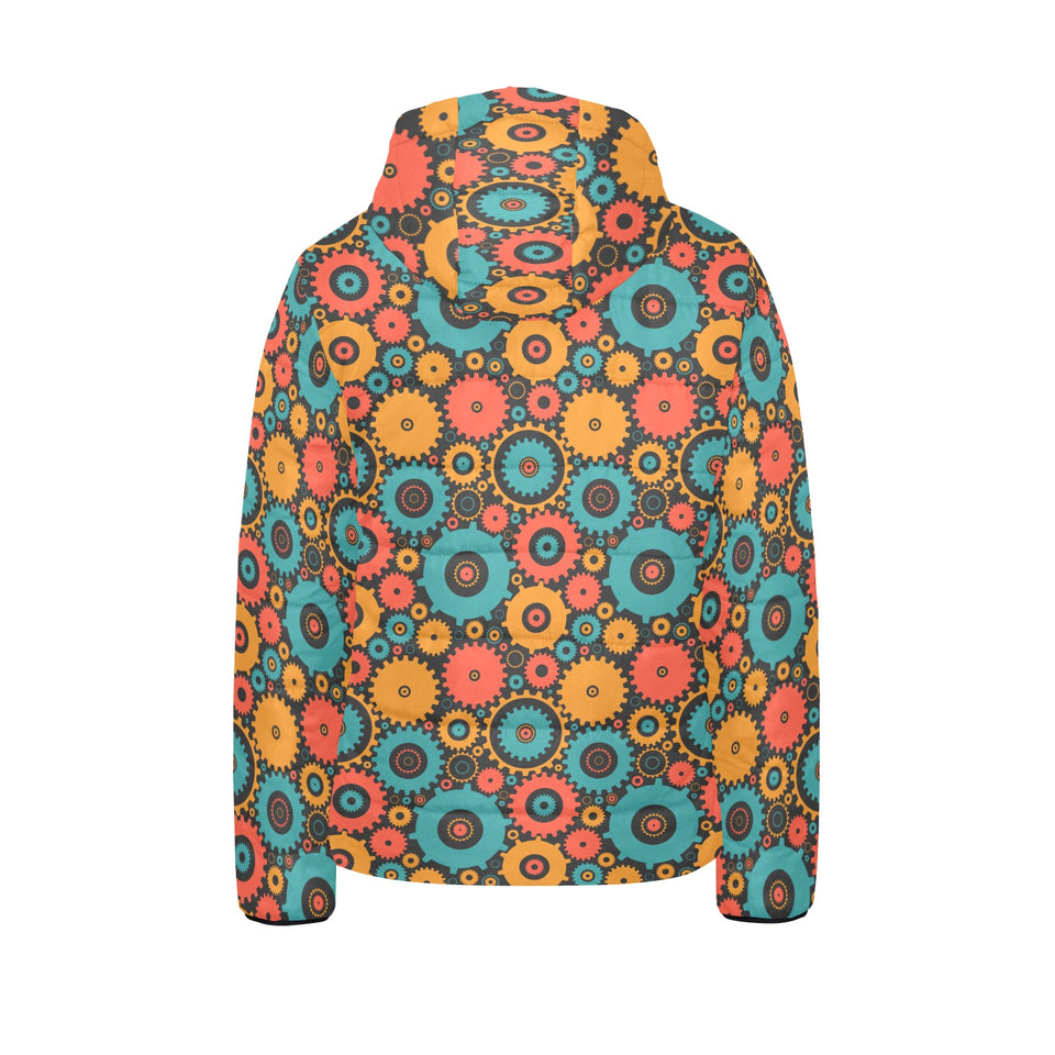 Gear Pattern Print Design 01 Kids' Boys' Girls' Padded Hooded Jacket