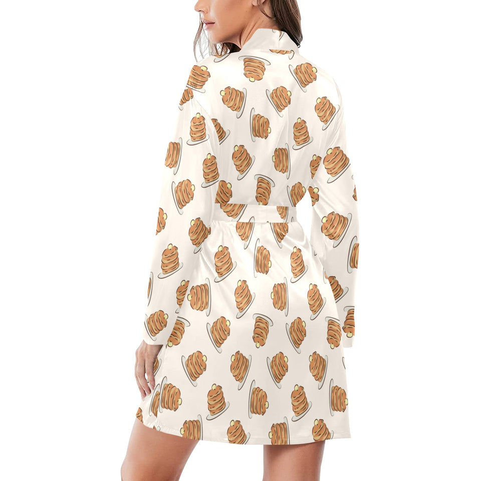 Pancake Pattern Print Design 01 Women's Long Sleeve Belted Night Robe