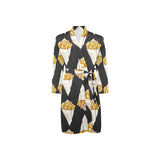 French fries dark background Men's Long Sleeve Belted Night Robe