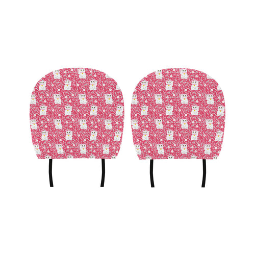 Maneki neko cat sakura pink background Car Headrest Cover
