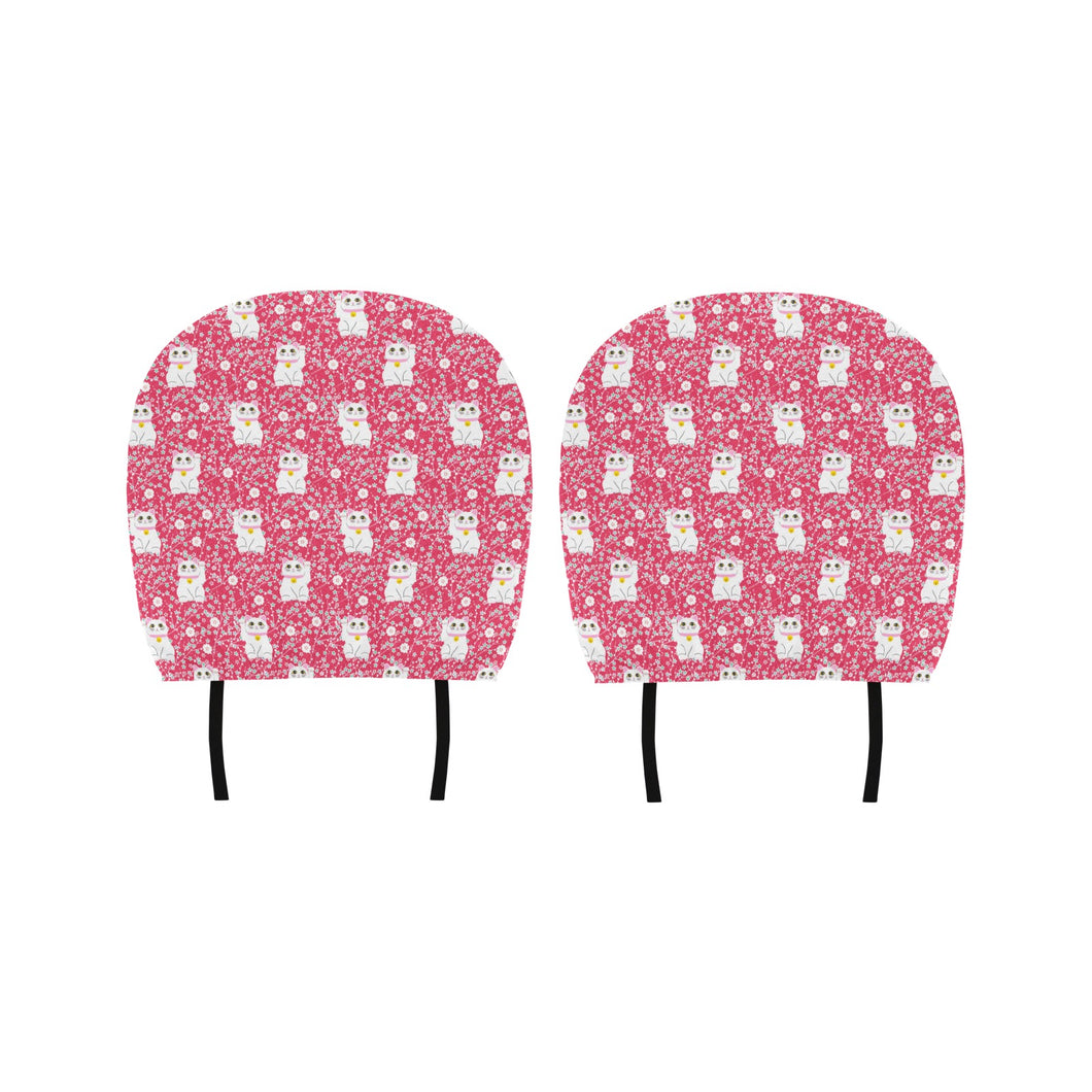 Maneki neko cat sakura pink background Car Headrest Cover