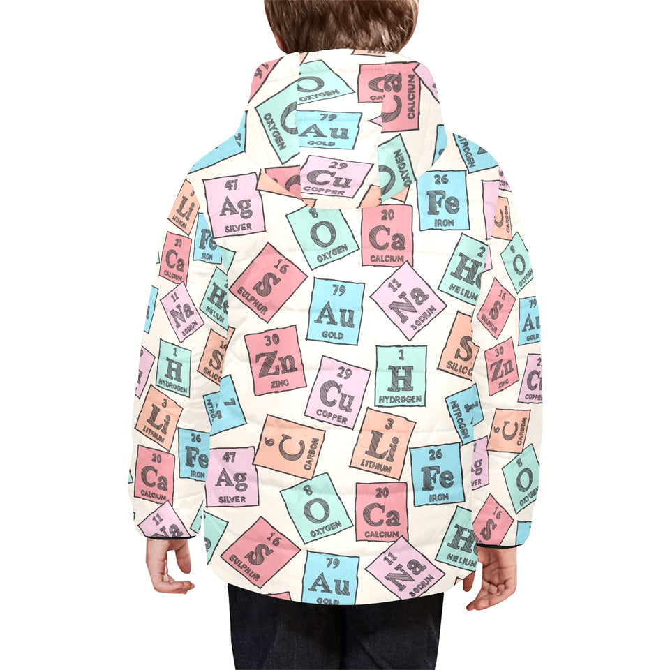 Chemistry Periodic Table Pattern Print Design 02 Kids' Boys' Girls' Padded Hooded Jacket