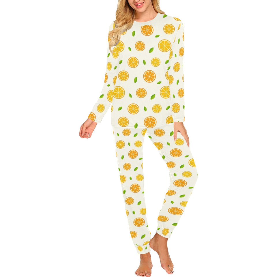 oranges leaves pattern Women's All Over Print Pajama Set