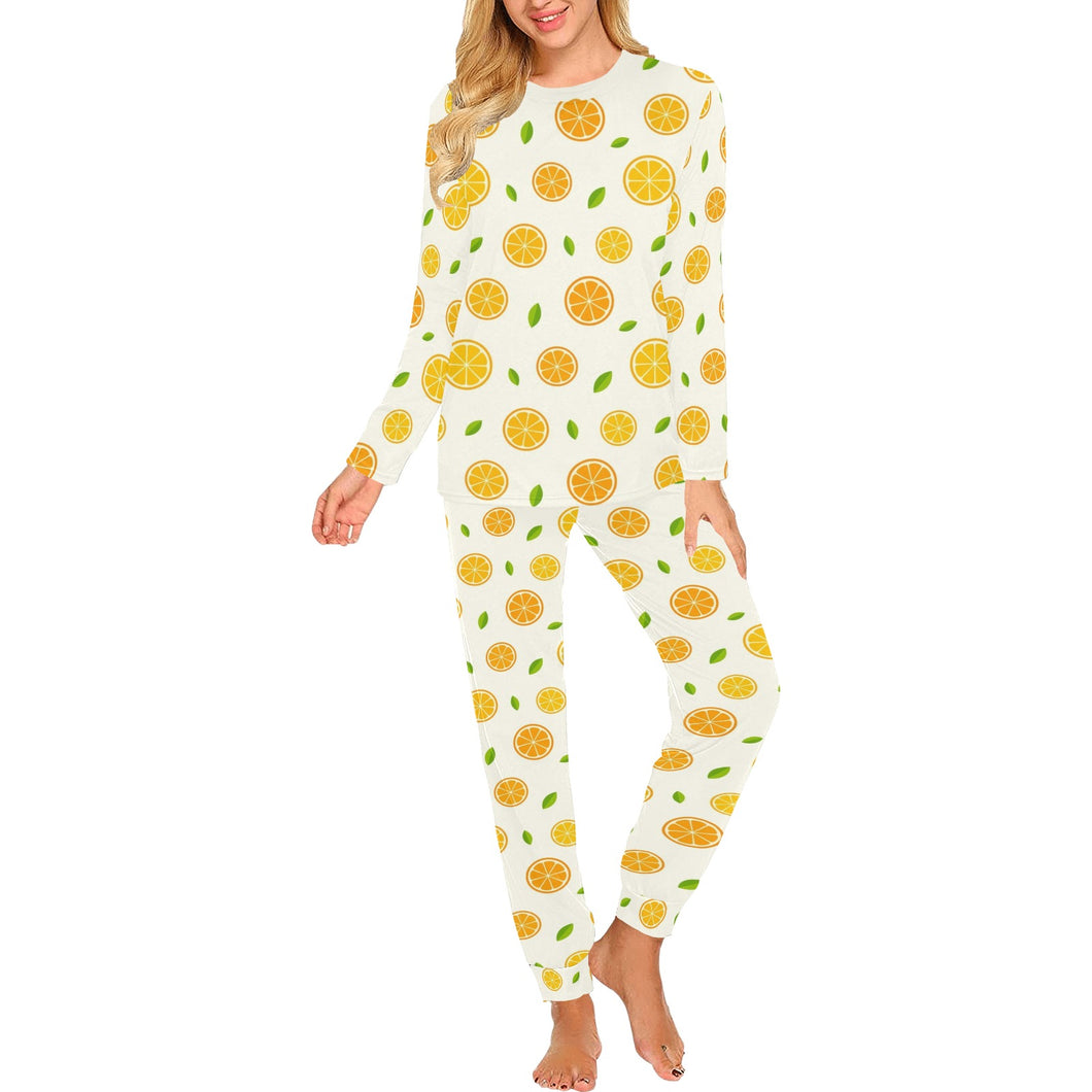 oranges leaves pattern Women's All Over Print Pajama Set