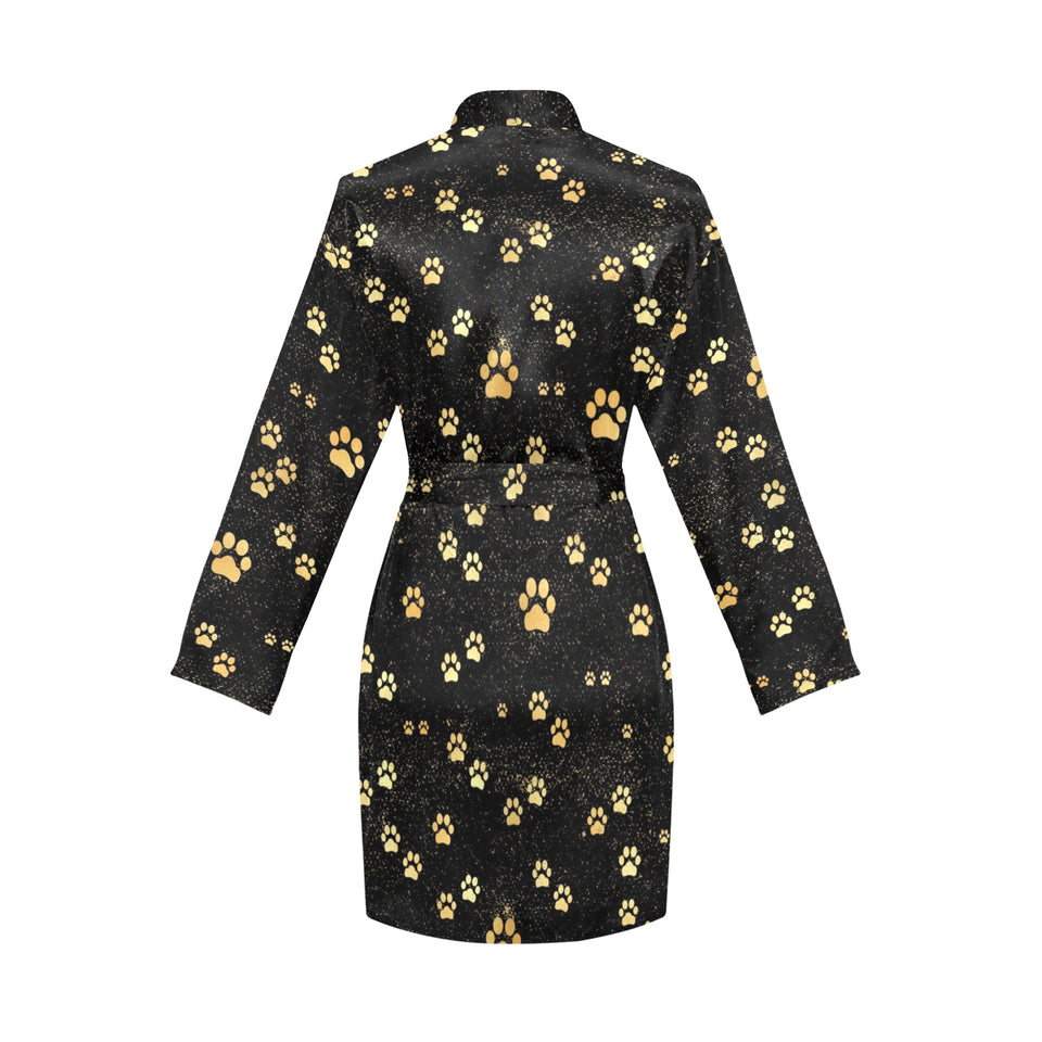 Dog Paws Pattern Print Design 05 Women's Long Sleeve Belted Night Robe