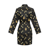 Dog Paws Pattern Print Design 05 Women's Long Sleeve Belted Night Robe