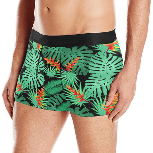 heliconia flower palm monstera leaves black backgr Men's All Over Print Boxer Briefs Men's Underwear