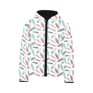 Surfboard Pattern Print Design 04 Kids' Boys' Girls' Padded Hooded Jacket