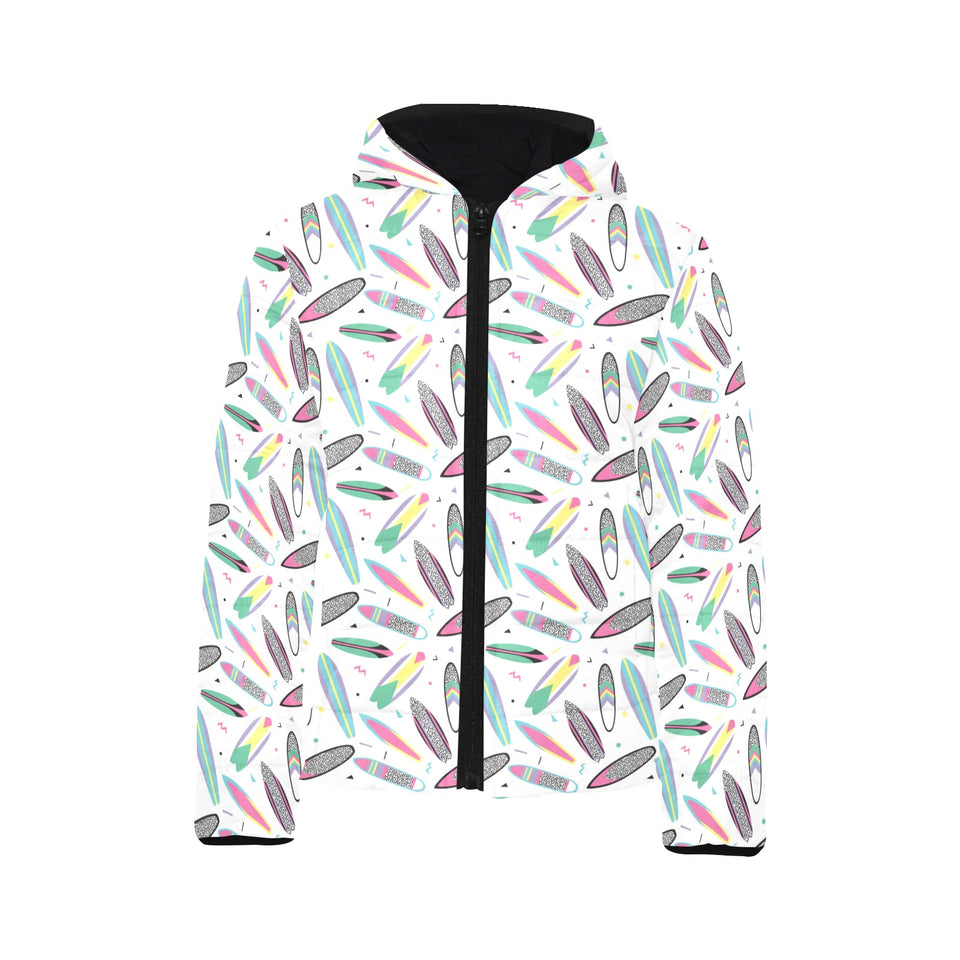 Surfboard Pattern Print Design 04 Kids' Boys' Girls' Padded Hooded Jacket