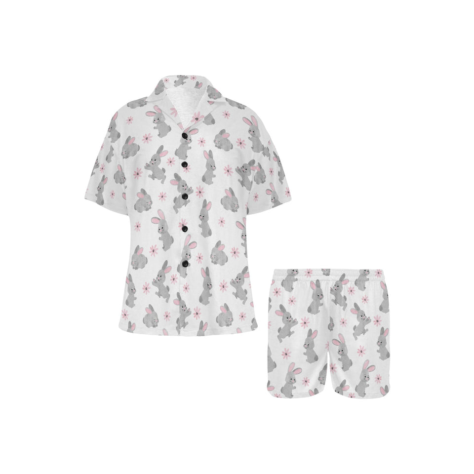 Watercolor cute rabbit pattern Women's V-Neck Short Pajama Set