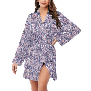Indian Batik Style pattern Women's Long Sleeve Belted Night Robe