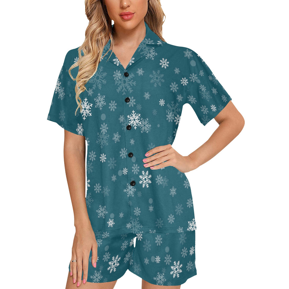 Snowflake pattern dark background Women's V-Neck Short Pajama Set