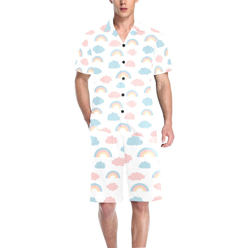 Cute rainbow clound pattern Men's V-Neck Short Pajama Set