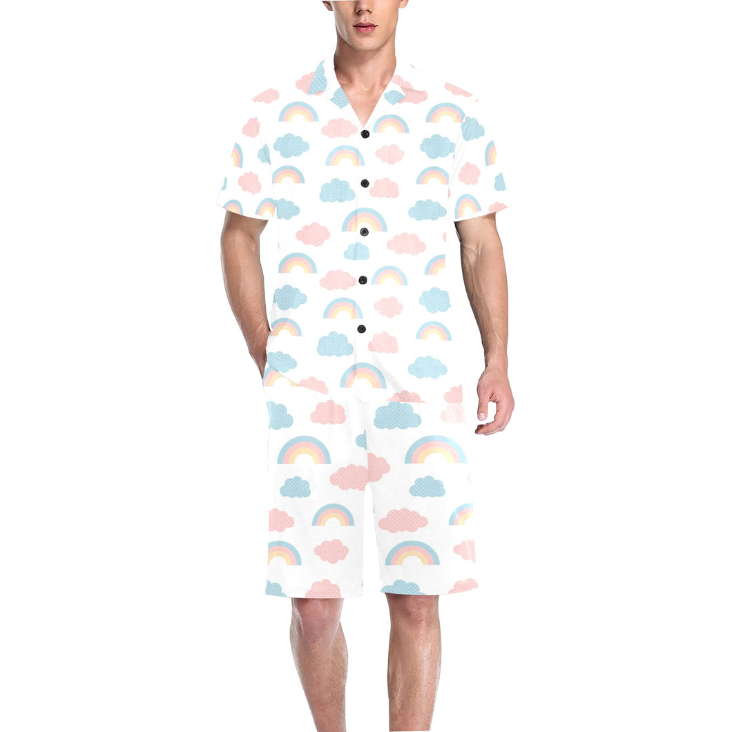 Cute rainbow clound pattern Men's V-Neck Short Pajama Set