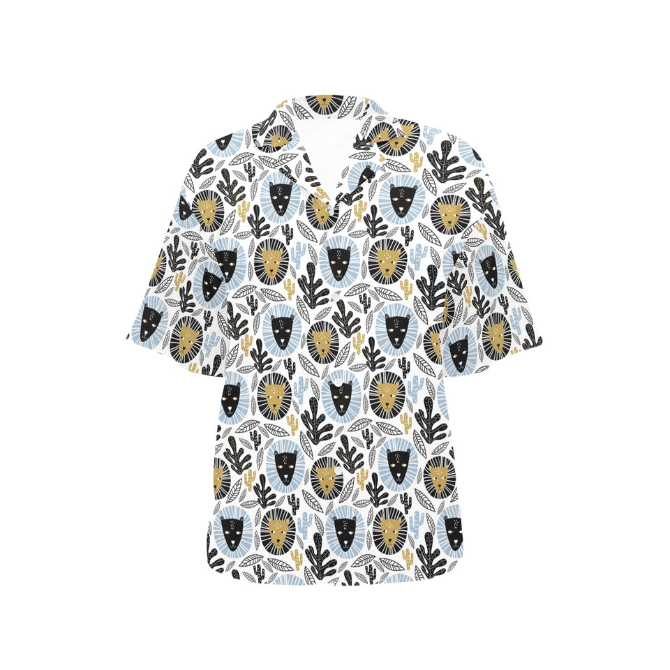 Lion Pattern Print Design 05 Women's All Over Print Hawaiian Shirt