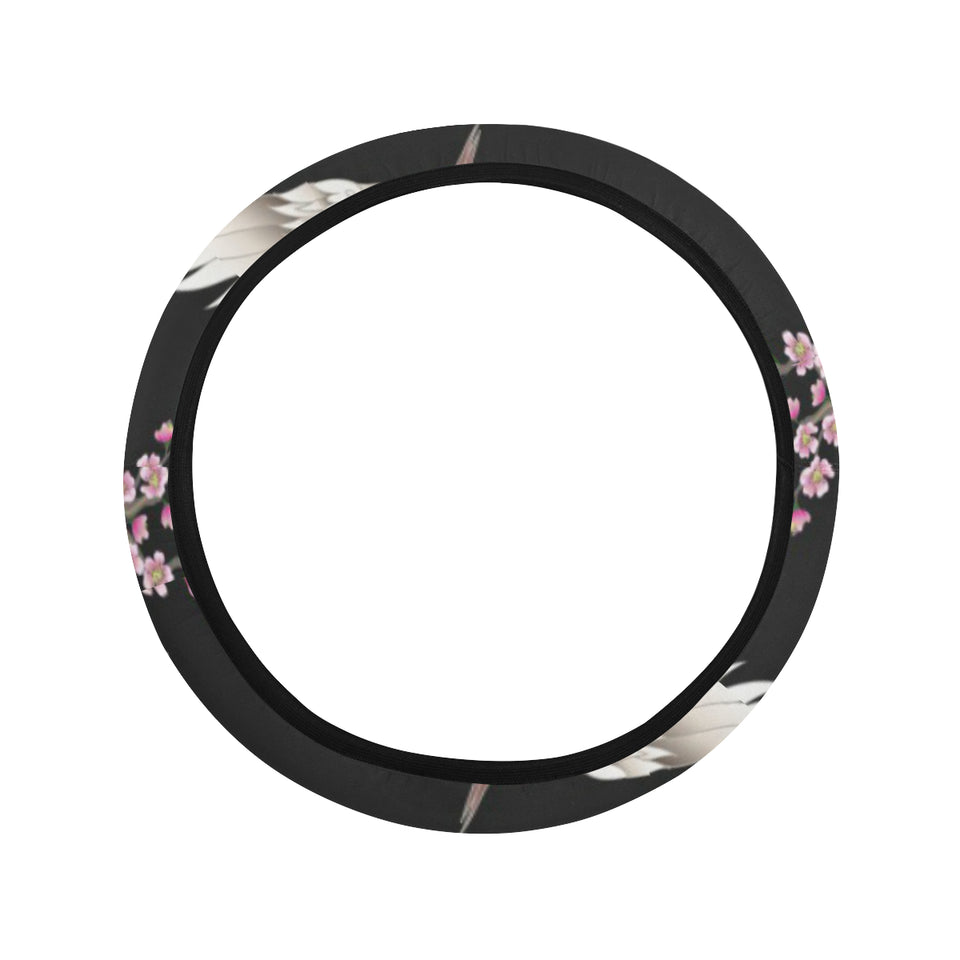Japanese crane pink sakura pattern Car Steering Wheel Cover