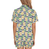 Pineapples pattern striped background Women's V-Neck Short Pajama Set