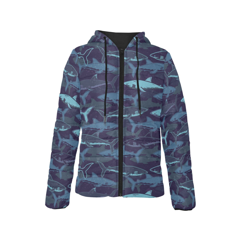 Shark pattern Women's Padded Hooded Jacket