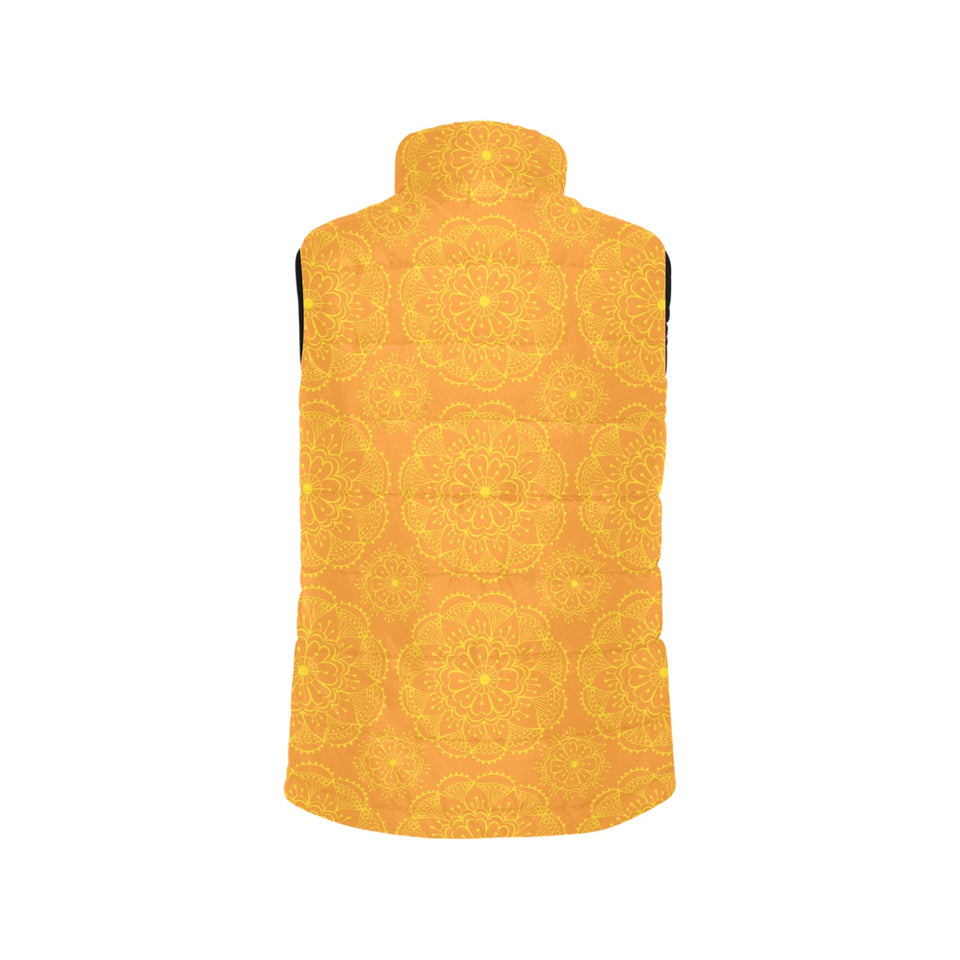 Orange traditional indian element pattern Women's Padded Vest
