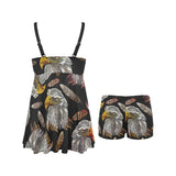 Eagle Pattern Print Design 05 Chest Sexy Pleated Two Piece Swim Dress