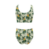 Beautiful parrot palm leaves pattern Chest Bowknot High Waisted Bikini Swimsuit