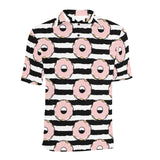 Donuts pink icing striped pattern Men's All Over Print Polo Shirt