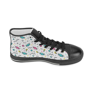 Candy design pattern Women's High Top Canvas Shoes Black