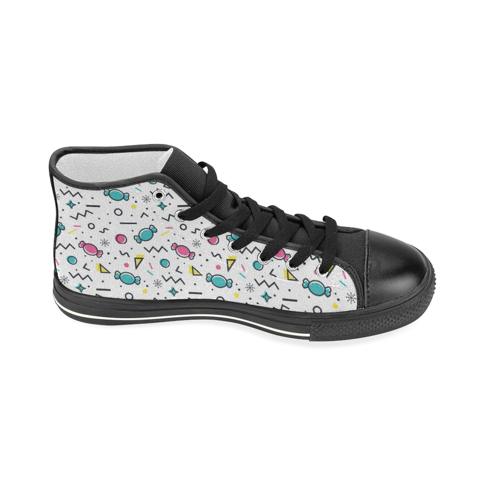 Candy design pattern Women's High Top Canvas Shoes Black