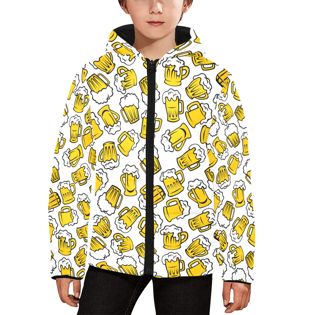 Beer design pattern Kids' Boys' Girls' Padded Hooded Jacket