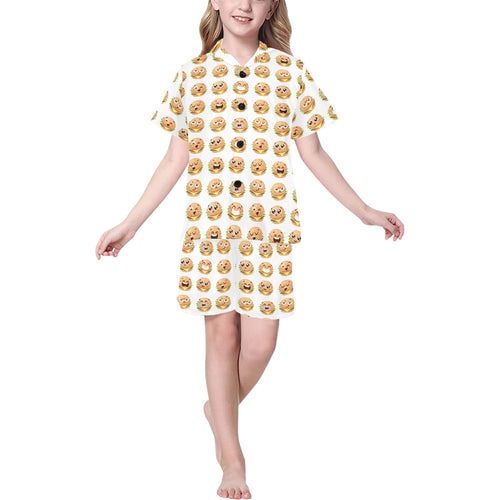 Hamburger Pattern Print Design 04 Kids' Boys' Girls' V-Neck Short Pajama Set