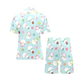 Cute snowman snowflake pattern Men's V-Neck Short Pajama Set